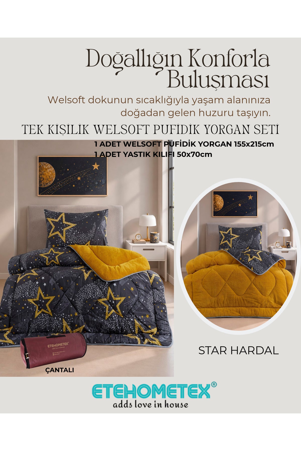 ETEHOMETEX TEK KİŞİLİK LÜX WELSOFT YORGAN SETİ STAR HARDAL 8696474232172