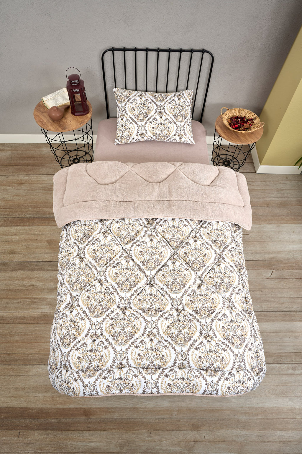 ETE HOMETEX TEK KİŞİLİK LÜX WELSOFT YORGAN SETİ AKSU BEJ 155X215CM 8696474231931