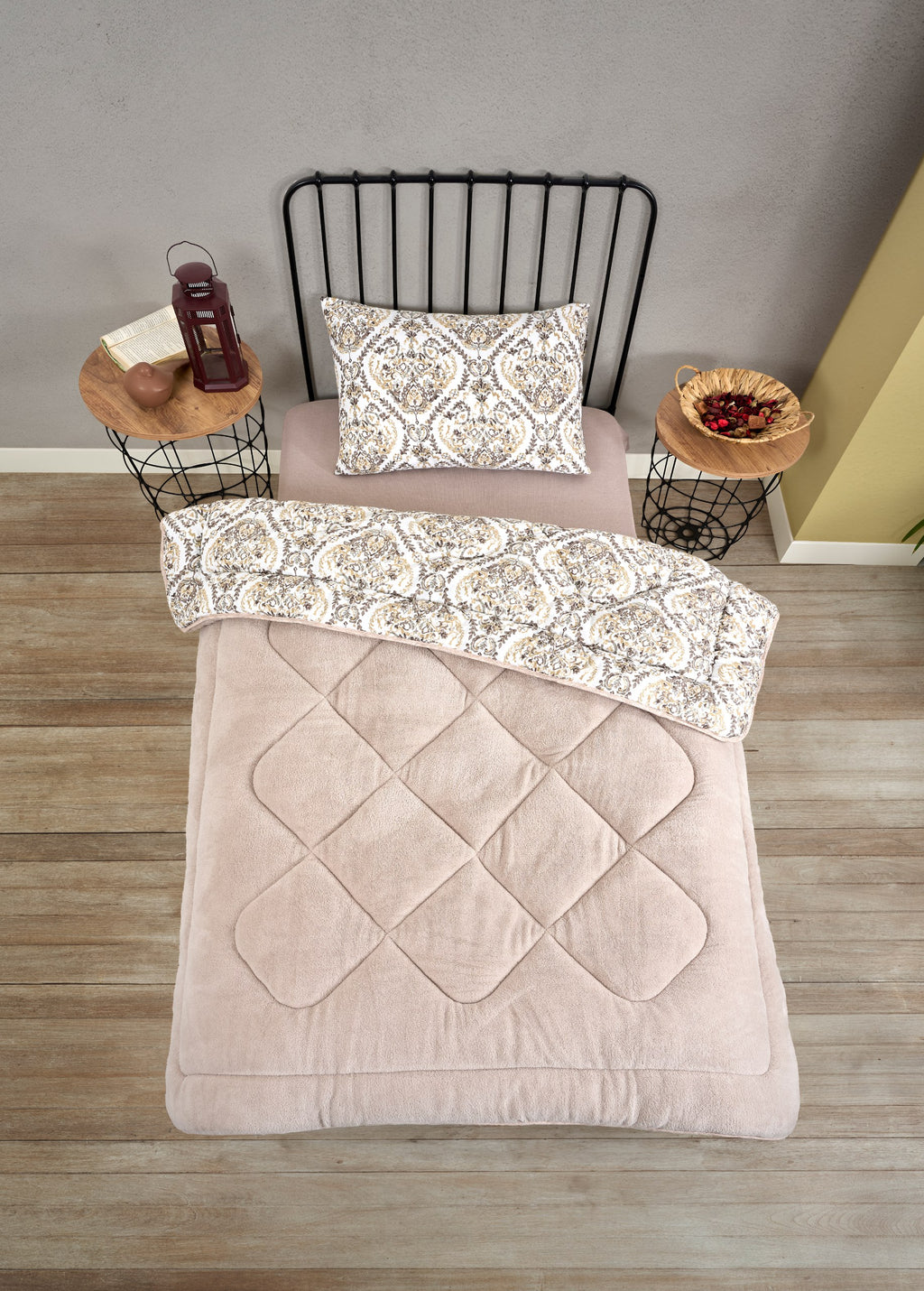 ETE HOMETEX TEK KİŞİLİK LÜX WELSOFT YORGAN SETİ AKSU BEJ 155X215CM 8696474231931
