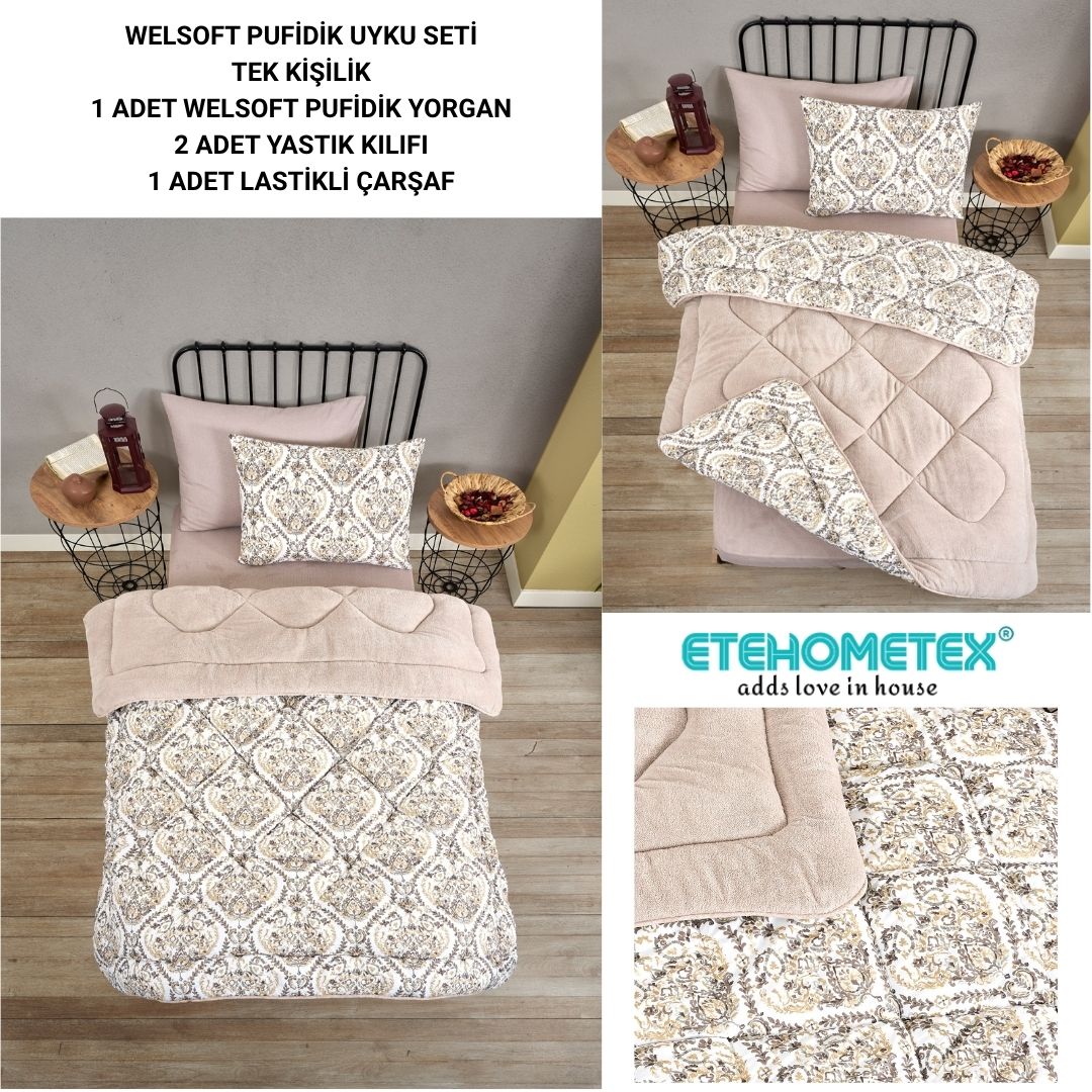 ETE HOMETEX TEK KİŞİLİK WELSOFT UYKU SETİ AKSU BEJ 8696474231994