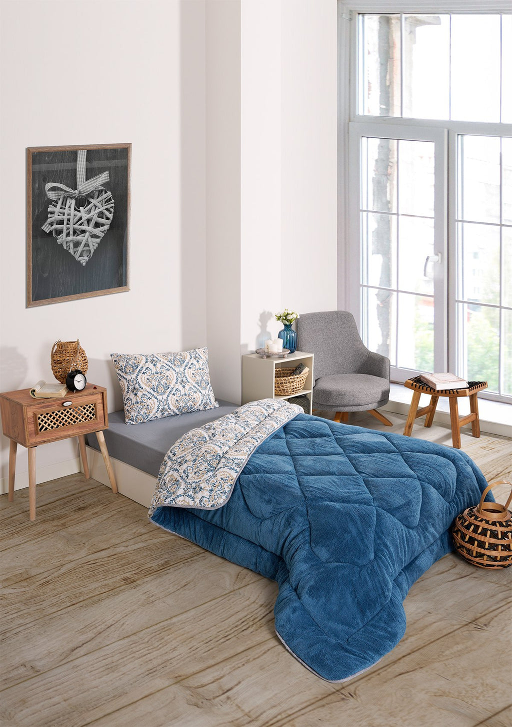 ETE HOMETEX TEK KİŞİLİK LÜX WELSOFT YORGAN SETİ AKSU İNDİGO 155X215CM 8696474231958