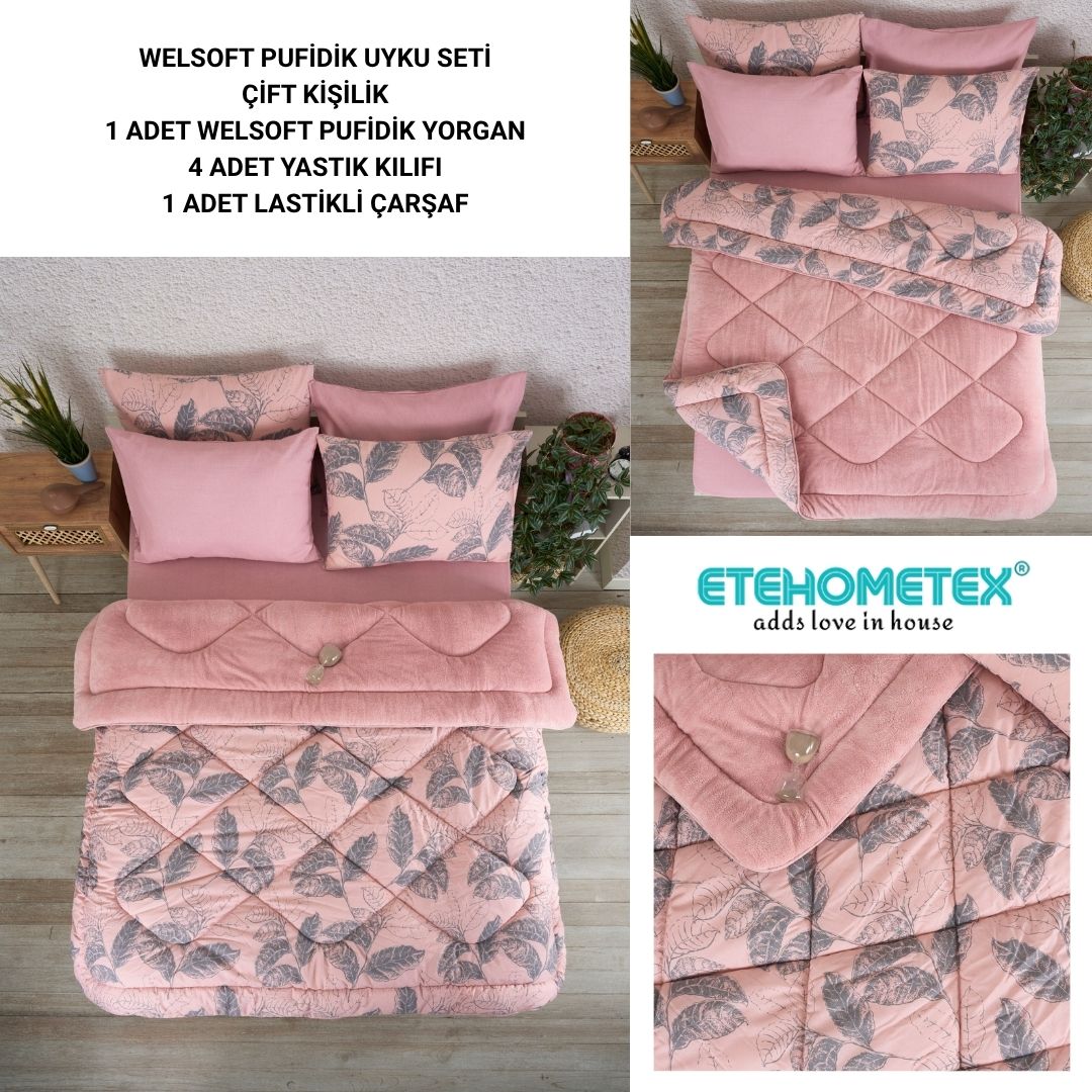 ETE HOMETEX ÇİFT KİŞİLİK WELSOFT UYKU SETİ ARİNA PUDRA 8696474231977