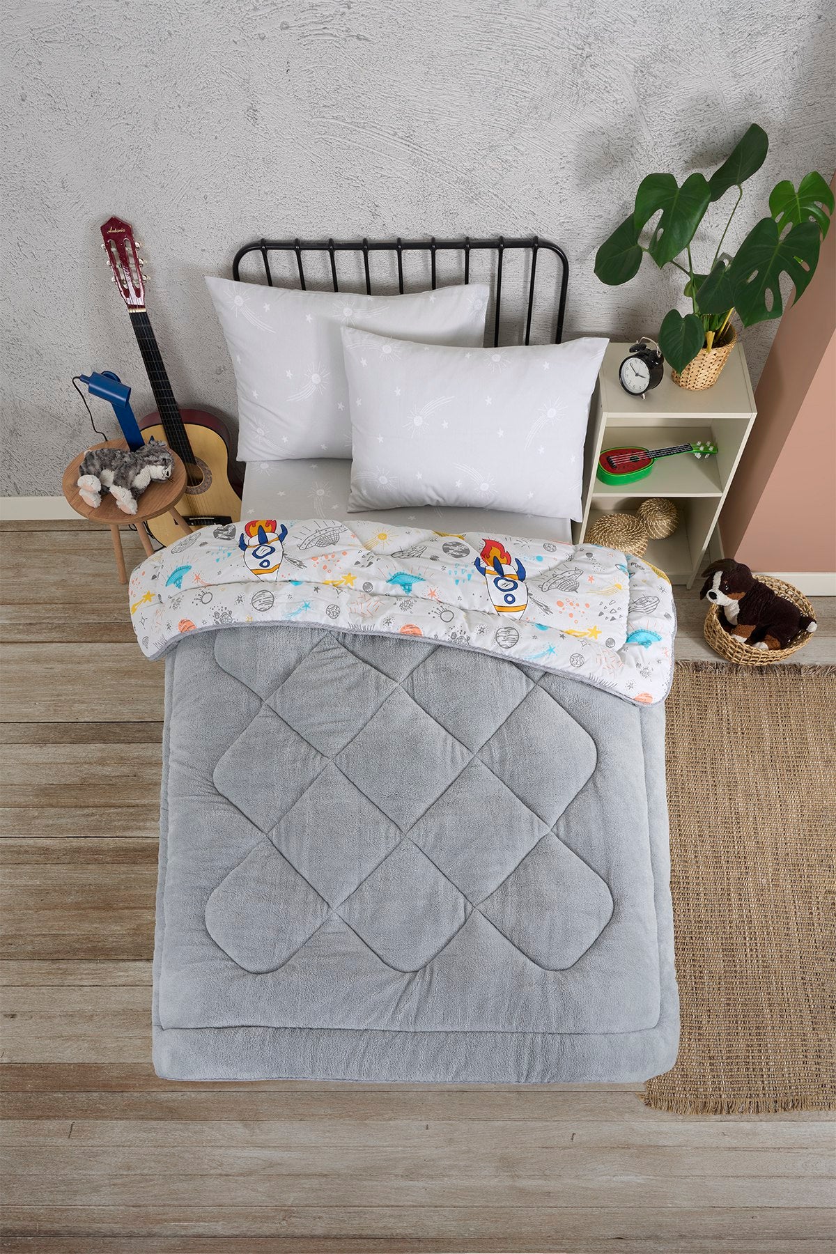 ETE HOMETEX TEK KİŞİLİK WELSOFT UYKU SETİ ASTRONOT GRİ 8696474232002