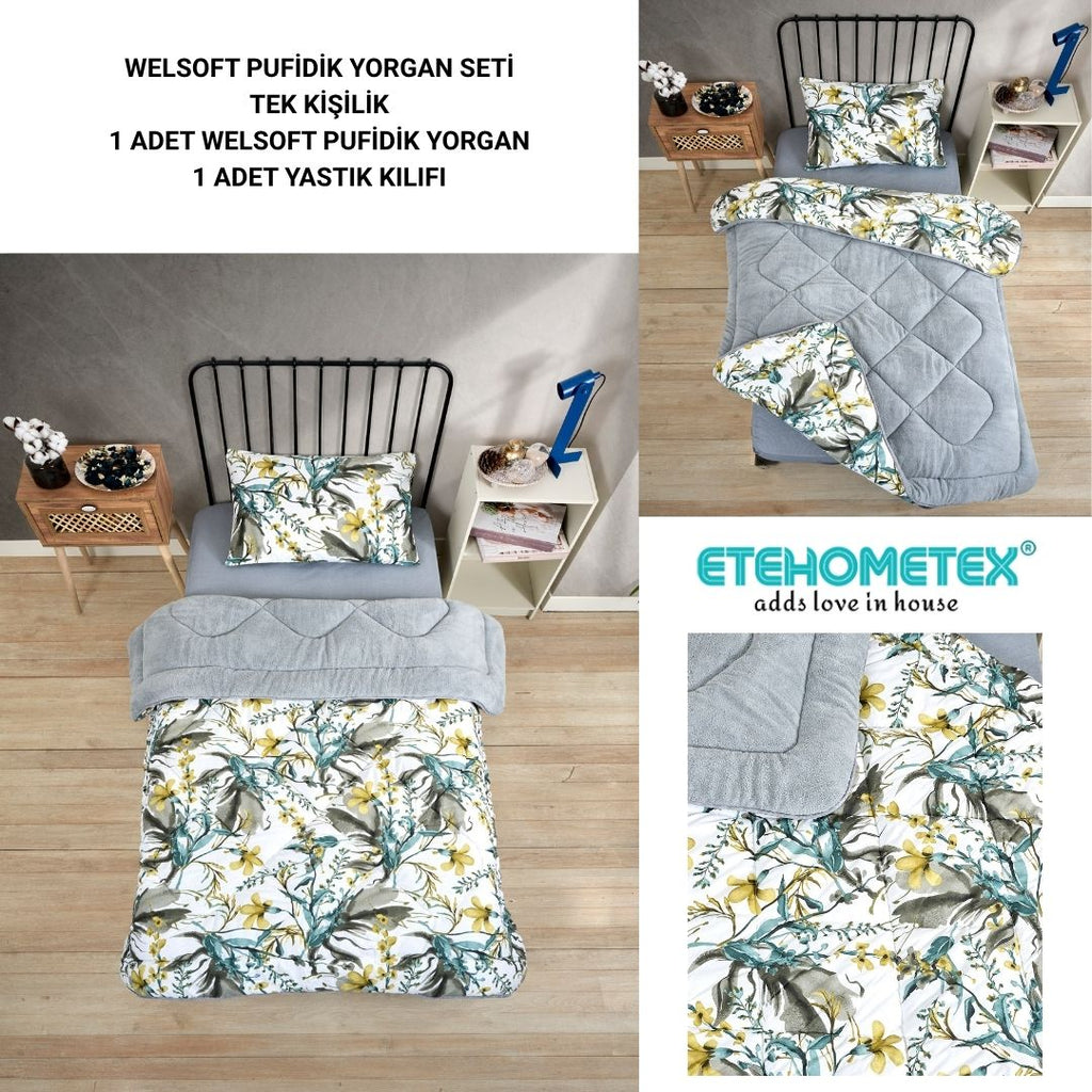 ETE HOMETEX TEK KİŞİLİK LÜX WELSOFT YORGAN SETİ ASYA GRİ 155X215CM 8696474231887