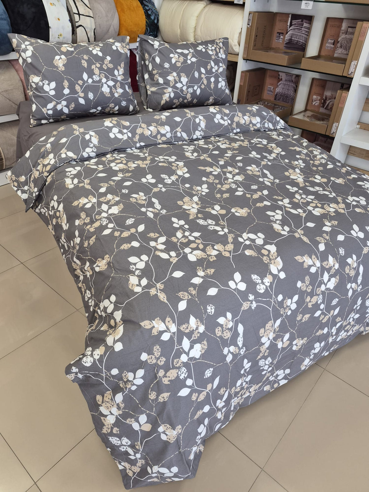 ETEHOMETEX %100 Pamuk Nevresim Takımı ÇİFT KİŞİLİK BAHAR DALI ANTRASİT 8696474232115