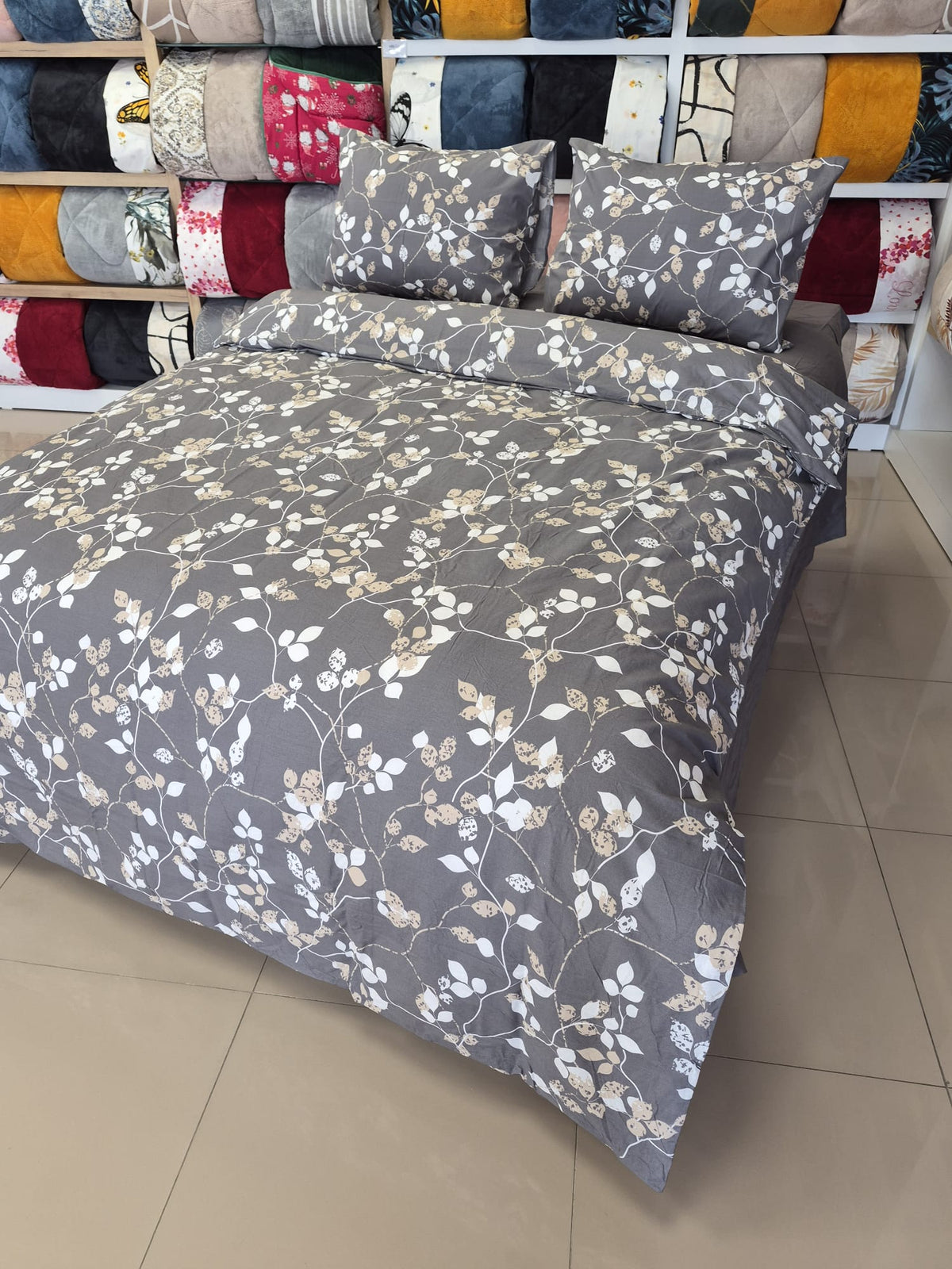 ETEHOMETEX %100 Pamuk Nevresim Takımı ÇİFT KİŞİLİK BAHAR DALI ANTRASİT 8696474232115