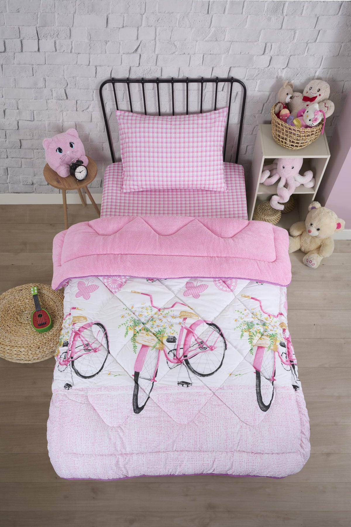 ETE HOMETEX TEK KİŞİLİK LÜX WELSOFT YORGAN SETİ BİSİKLET PEMBE 155X215CM 8696474231865