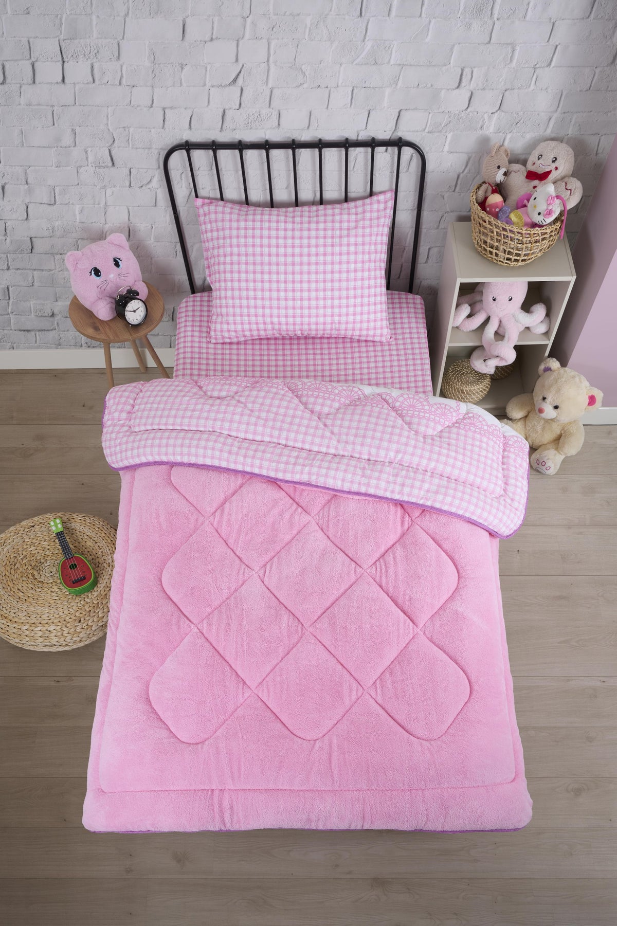 ETE HOMETEX TEK KİŞİLİK LÜX WELSOFT YORGAN SETİ BİSİKLET PEMBE 155X215CM 8696474231865
