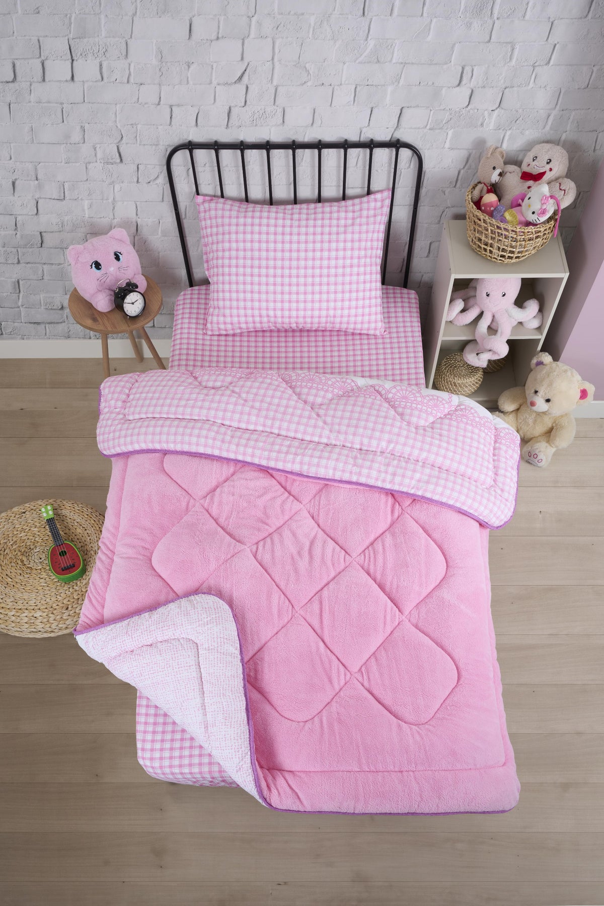 ETE HOMETEX TEK KİŞİLİK LÜX WELSOFT YORGAN SETİ BİSİKLET PEMBE 155X215CM 8696474231865