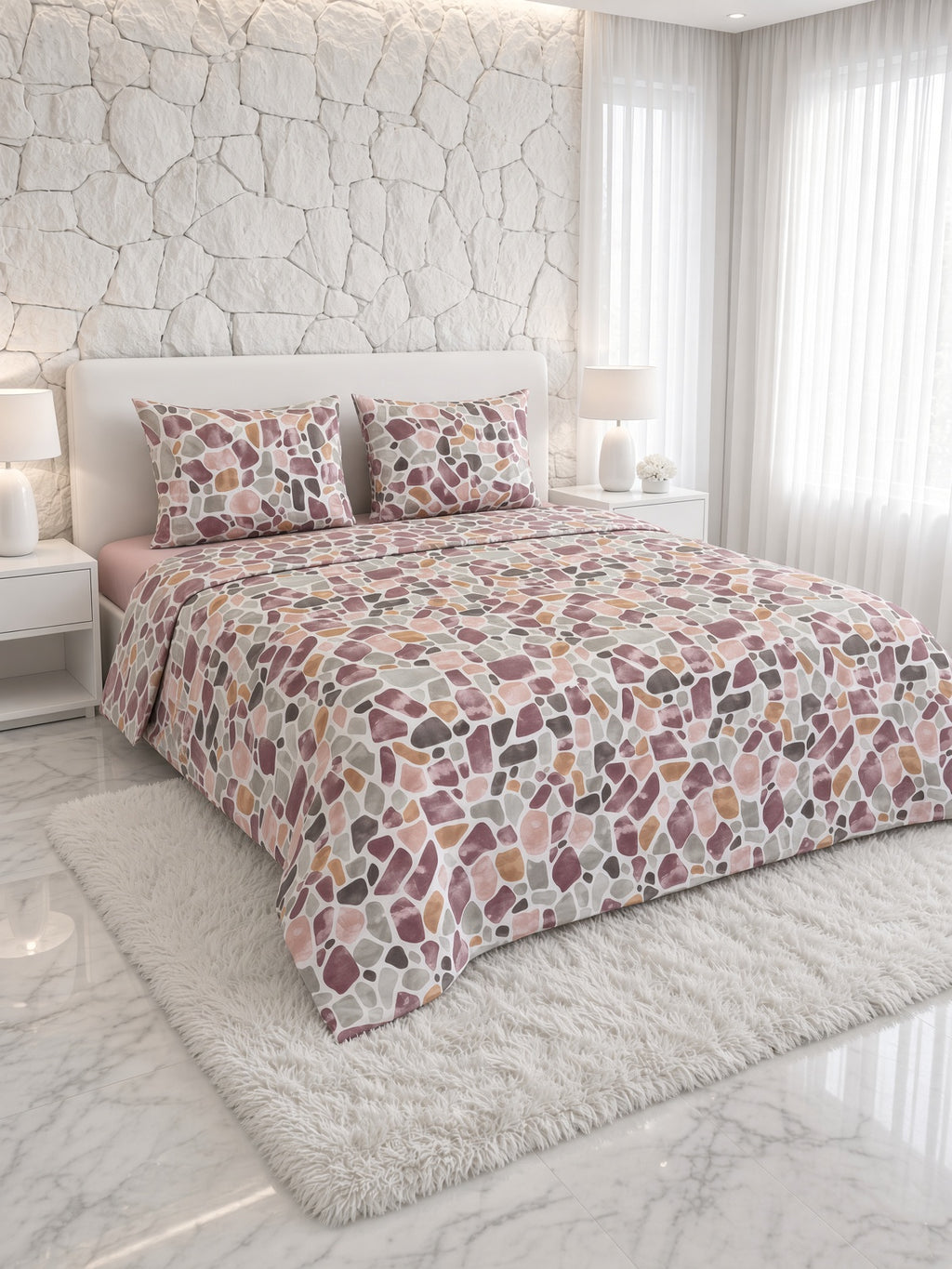ETEHOMETEX %100 Pamuk Nevresim Takımı ÇİFT KİŞİLİK MOZAİK PUDRA 8696474232112