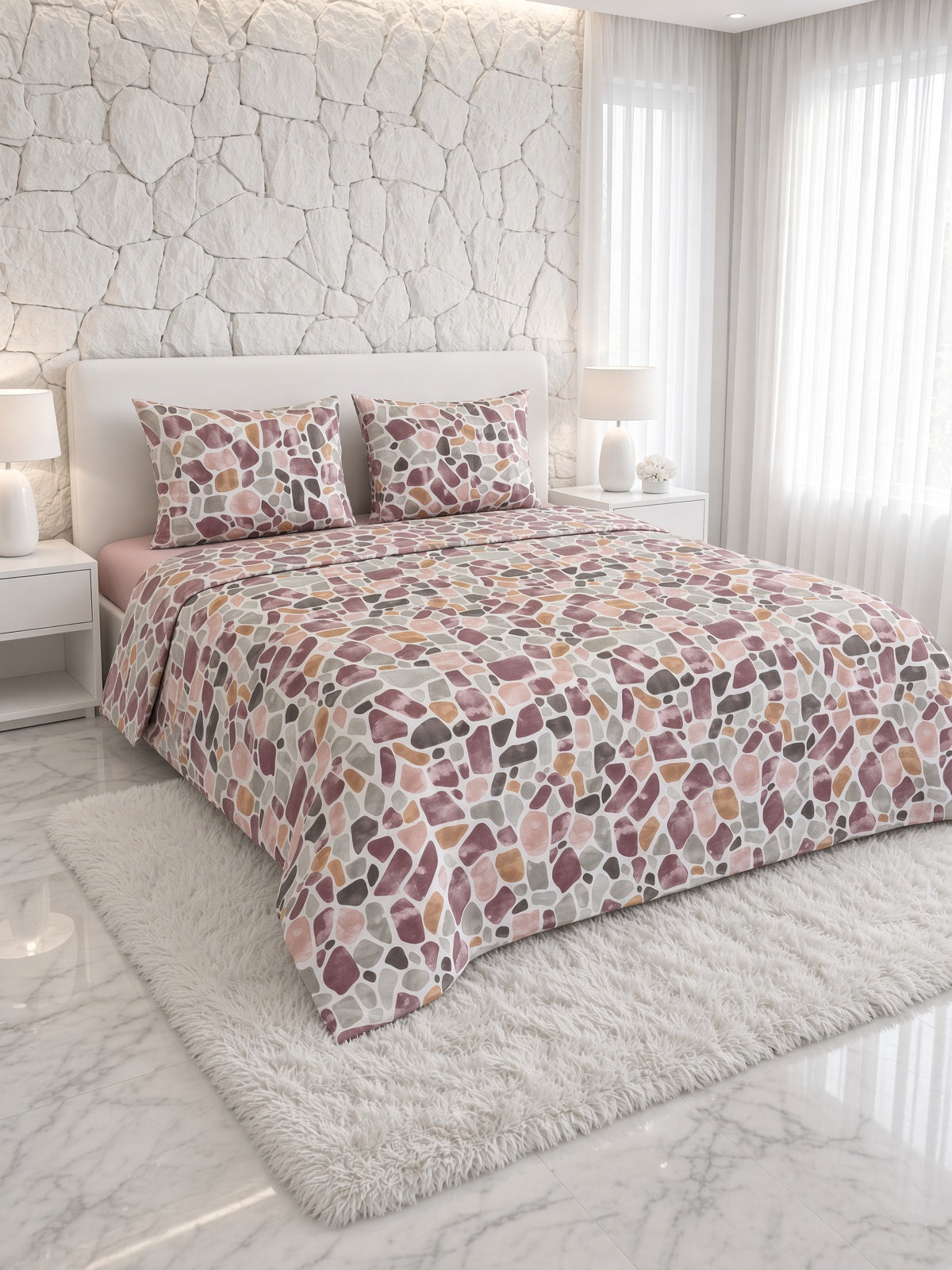 ETEHOMETEX %100 Pamuk Nevresim Takımı ÇİFT KİŞİLİK MOZAİK PUDRA 8696474232112