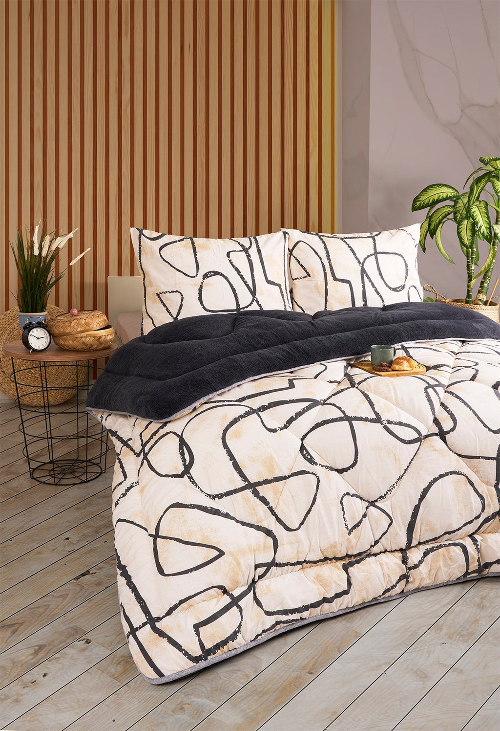 ETE HOMETEX ÇİFT KİŞİLİK LÜX WELSOFT YORGAN SETİ 195X215CM EFEKT ANTRASİT 8696474231963