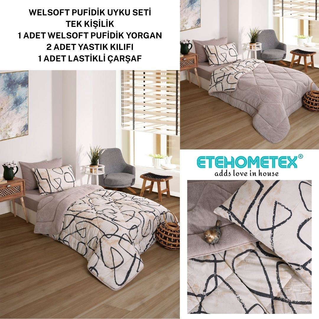 ETE HOMETEX TEK KİŞİLİK WELSOFT UYKU SETİ EFEKT BEJ 8696474232006