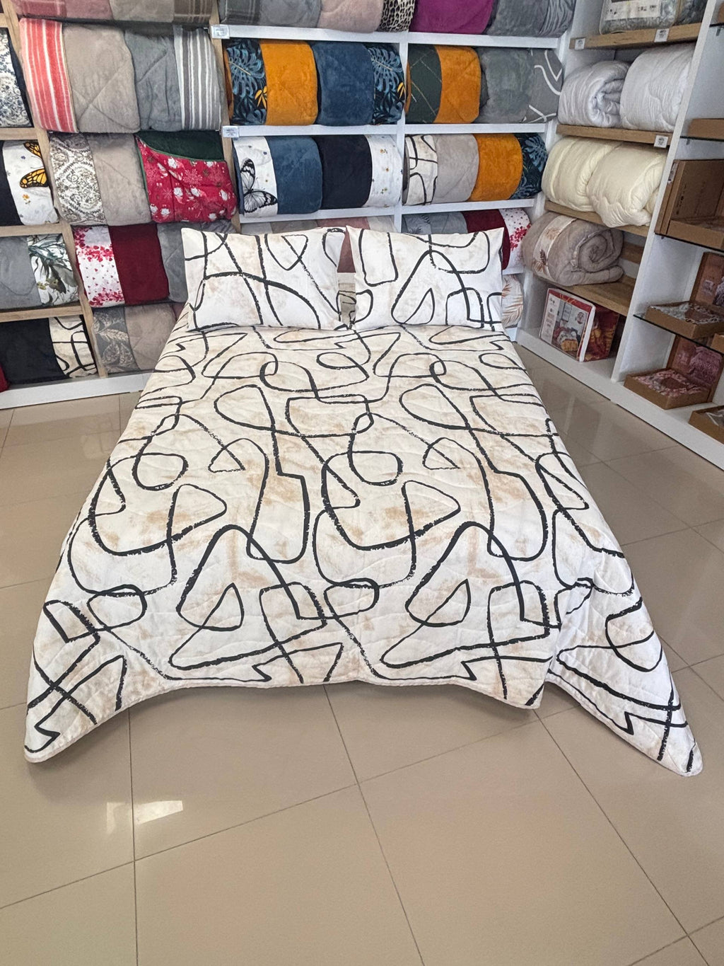 ETEHOMETEX Battal Boy Pamuklu Kapitoneli Yatak Örtüsü Seti EFEKT BEJ 8696474232095