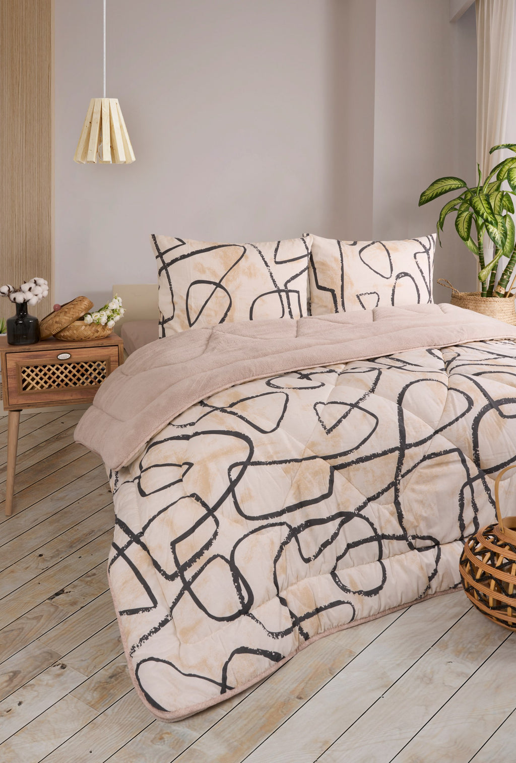 ETE HOMETEX ÇİFT KİŞİLİK LÜX WELSOFT YORGAN SETİ 195X215CM EFEKT BEJ 8696474231962