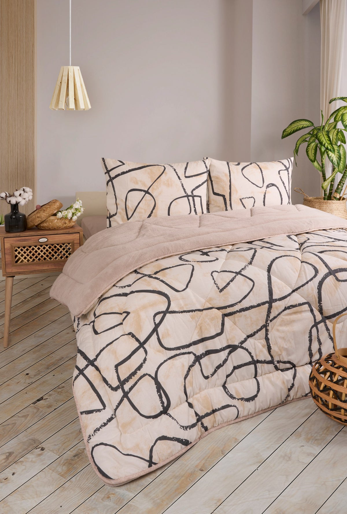 ETE HOMETEX ÇİFT KİŞİLİK LÜX WELSOFT YORGAN SETİ 195X215CM EFEKT BEJ 8696474231962