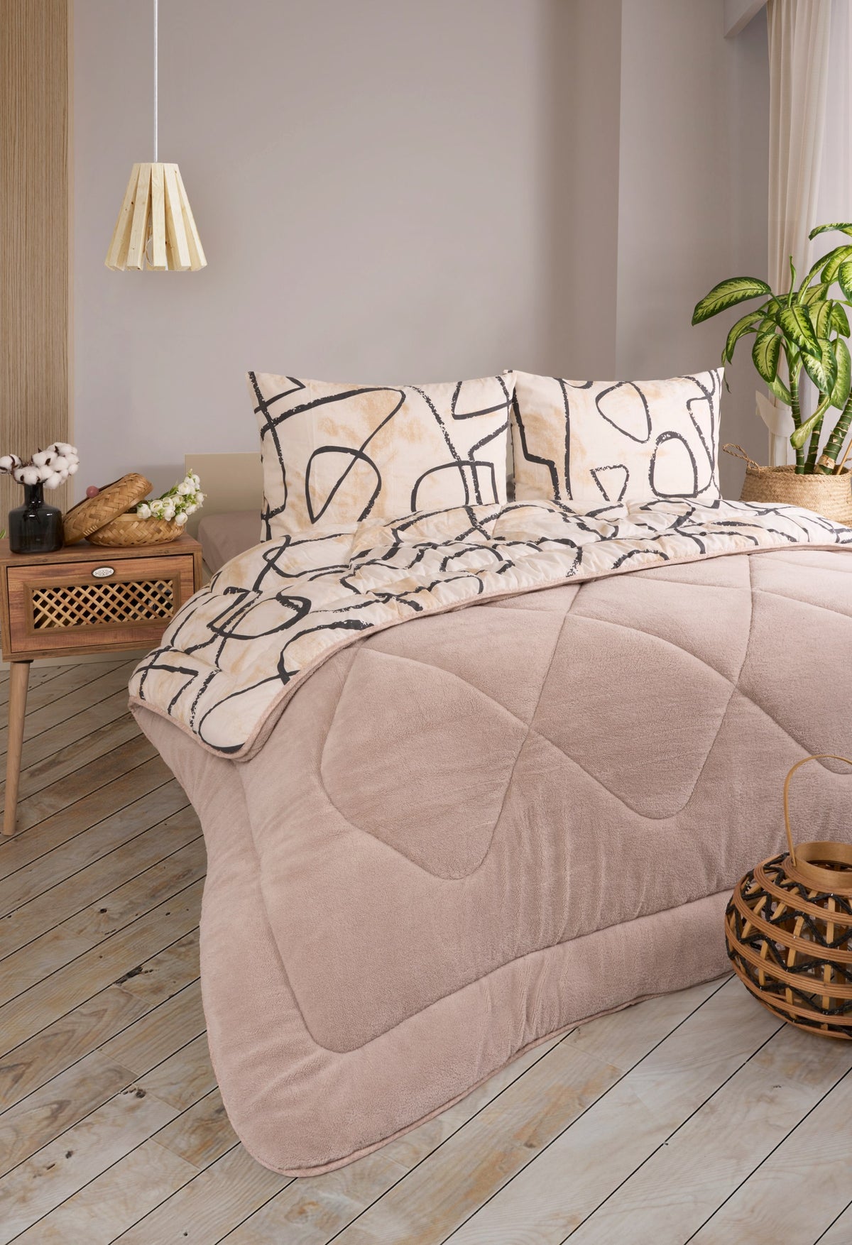 ETE HOMETEX ÇİFT KİŞİLİK LÜX WELSOFT YORGAN SETİ 195X215CM EFEKT BEJ 8696474231962