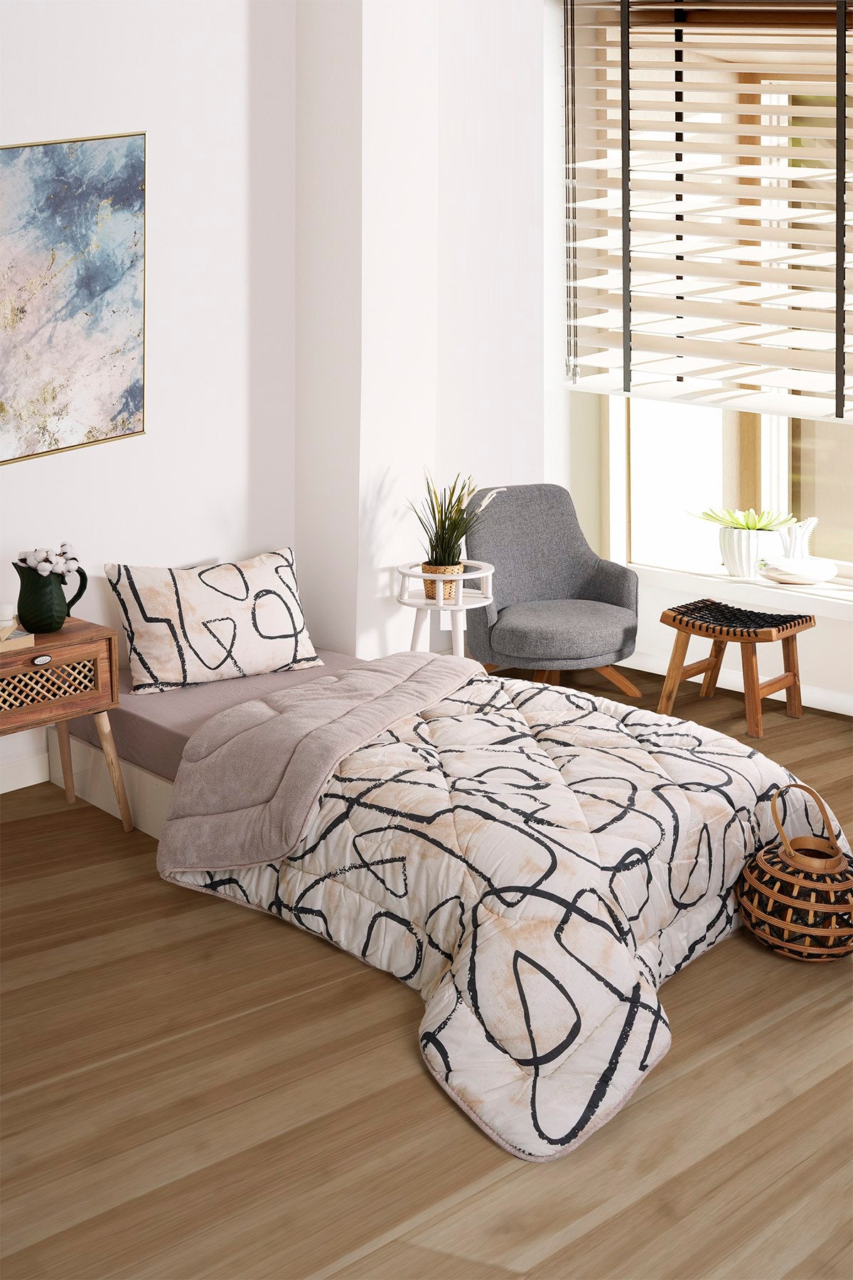 ETE HOMETEX TEK KİŞİLİK LÜX WELSOFT YORGAN SETİ EFEKT BEJ 155X215CM 8696474231964