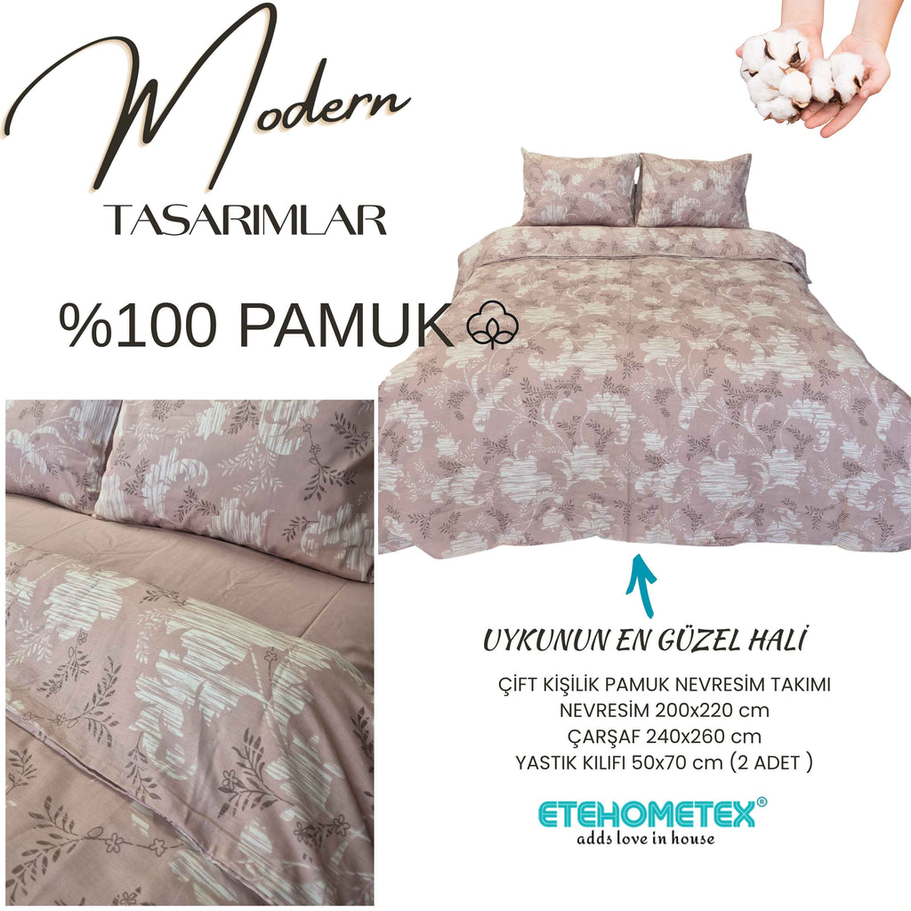 ETEHOMETEX %100 Pamuk Nevresim Takımı ÇİFT KİŞİLİK ESİNTİ PUDRA 8696474232114