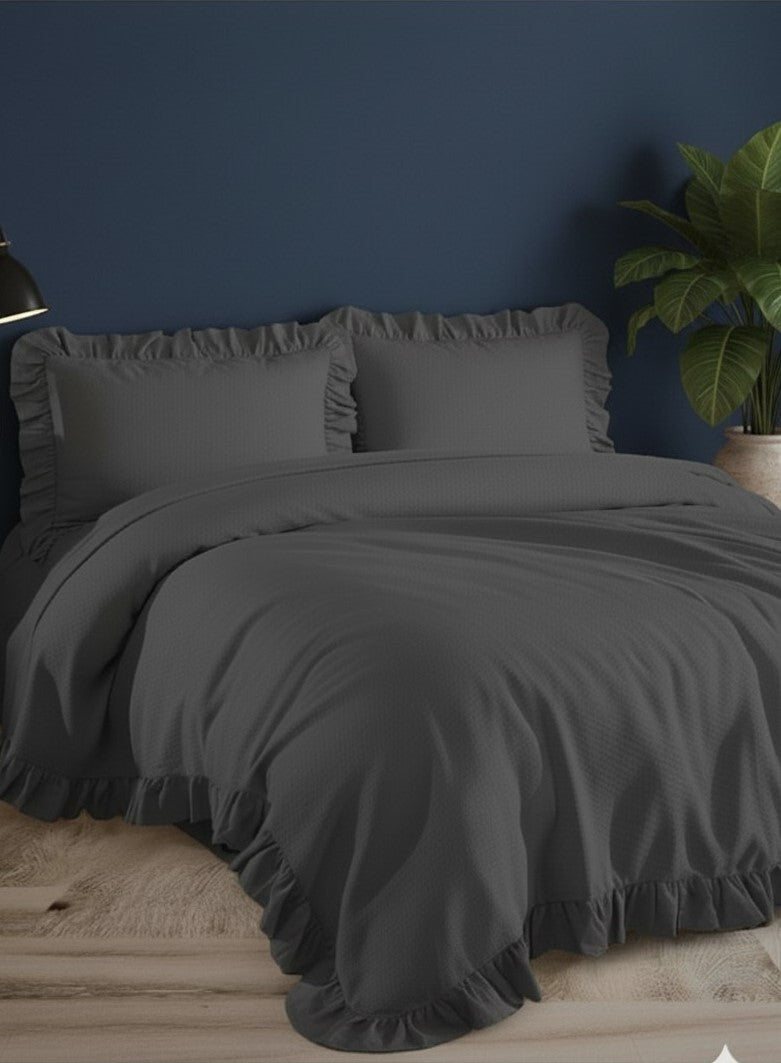 ETEHOMETEX %100 Doğal Pamuk Tek Kişilik Fırfırlı Nevresim Seti 160x220 cm ANTRASİT 8696474232065