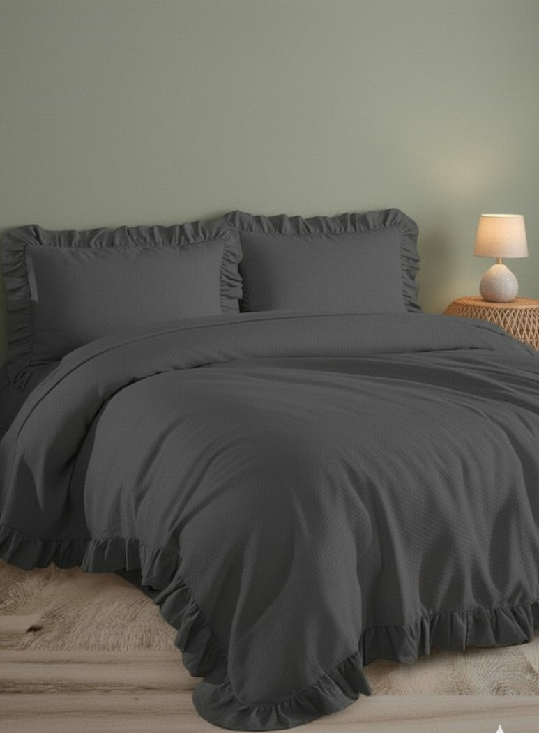 ETEHOMETEX %100 Doğal Pamuk Çift Kişilik Fırfırlı Nevresim Seti 200x220 cm ANTRASİT 8696474232031