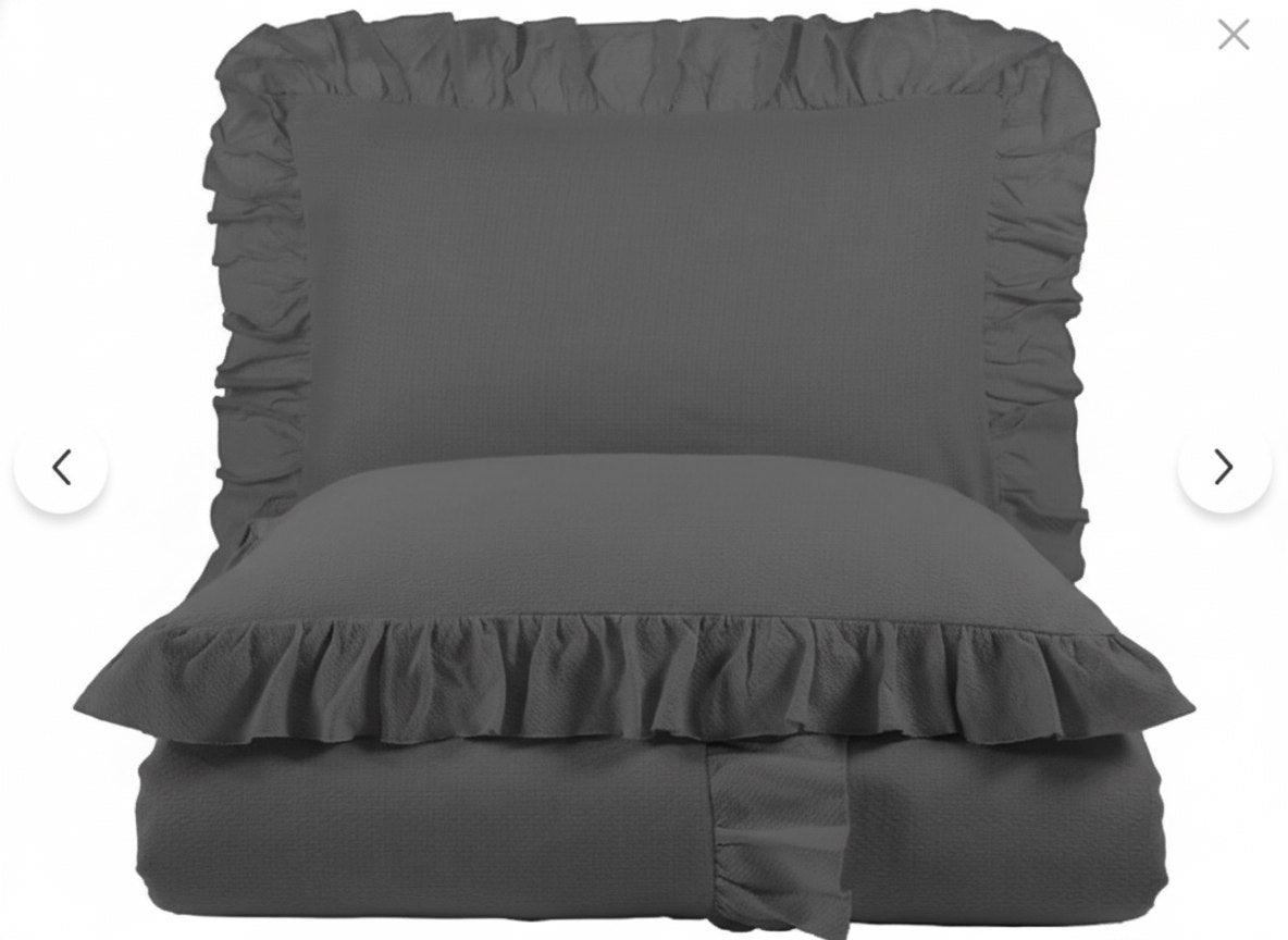 ETEHOMETEX %100 Doğal Pamuk Çift Kişilik Fırfırlı Nevresim Seti 200x220 cm ANTRASİT 8696474232031
