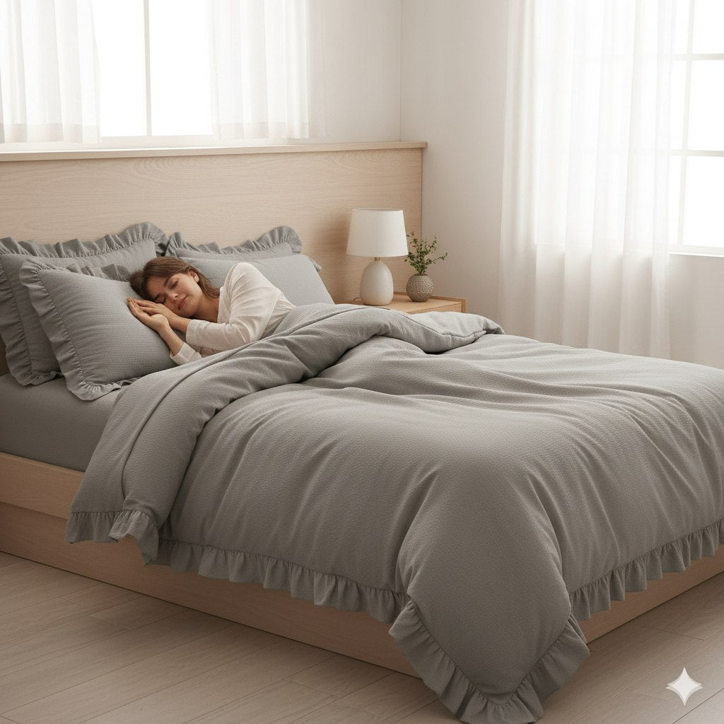 ETEHOMETEX %100 Doğal Pamuk Çift Kişilik Fırfırlı Nevresim Seti 200x220 cm TAŞ 8696474232034