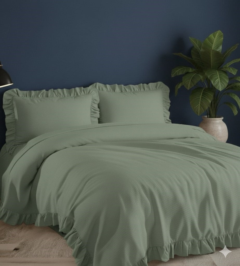ETEHOMETEX %100 Doğal Pamuk Çift Kişilik Fırfırlı Nevresim Seti 200x220 cm YEŞİL 8696474232033