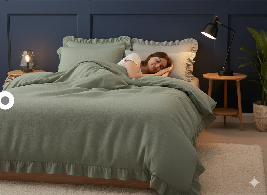ETEHOMETEX %100 Doğal Pamuk Çift Kişilik Fırfırlı Nevresim Seti 200x220 cm YEŞİL 8696474232033