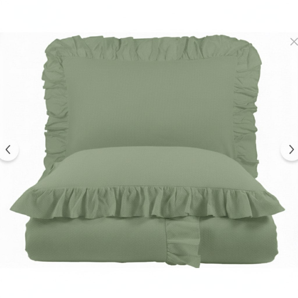 ETEHOMETEX %100 Doğal Pamuk Çift Kişilik Fırfırlı Nevresim Seti 200x220 cm YEŞİL 8696474232033
