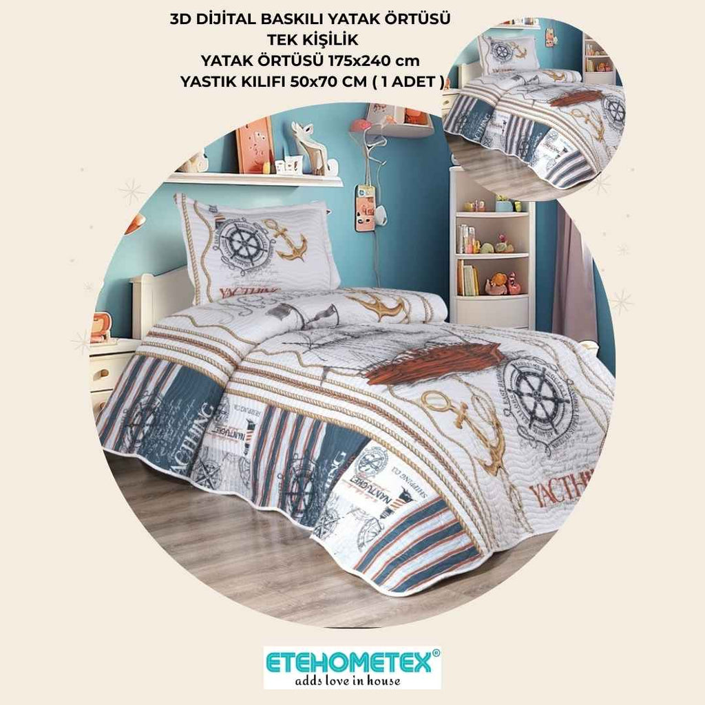 ETEHOMETEX TEK KİŞİLİK 3D DİJİTAL BASKILI YATAK ÖRTÜSÜ GEMİCİ 8696474232038
