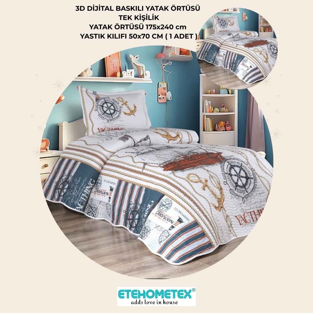 ETEHOMETEX TEK KİŞİLİK 3D DİJİTAL BASKILI YATAK ÖRTÜSÜ GEMİCİ 8696474232038