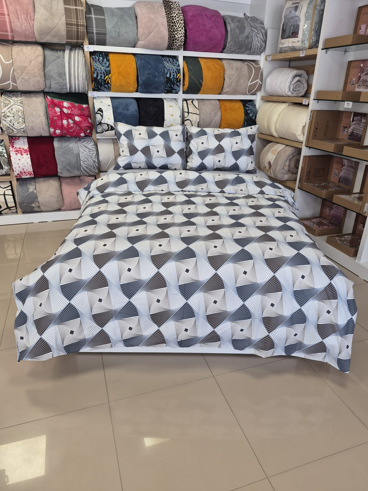 ETEHOMETEX %100 Pamuk Nevresim Takımı ÇİFT KİŞİLİK GEOMETRİK MAVİ 8696474232113