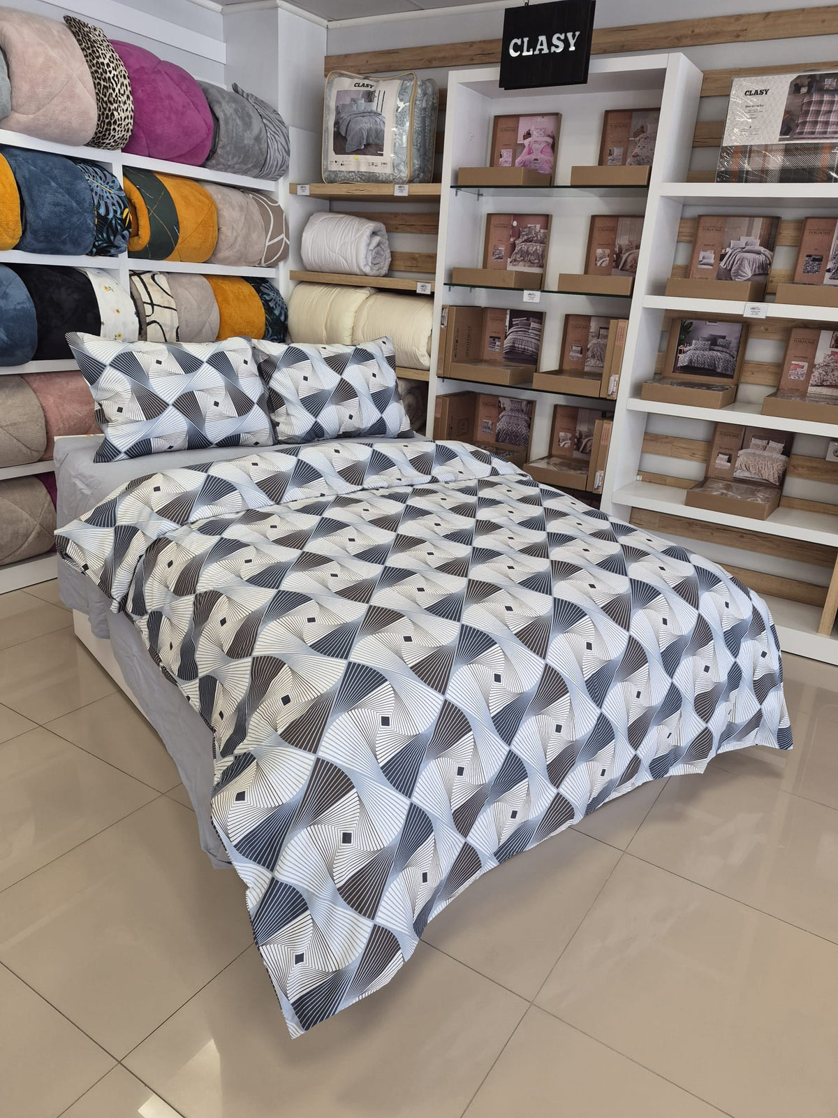 ETEHOMETEX %100 Pamuk Nevresim Takımı ÇİFT KİŞİLİK GEOMETRİK MAVİ 8696474232113