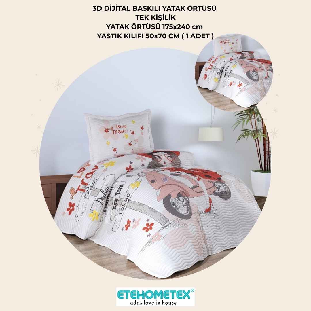 ETEHOMETEX TEK KİŞİLİK 3D DİJİTAL BASKILI YATAK ÖRTÜSÜ GEZGİN KIZ 8696474232041