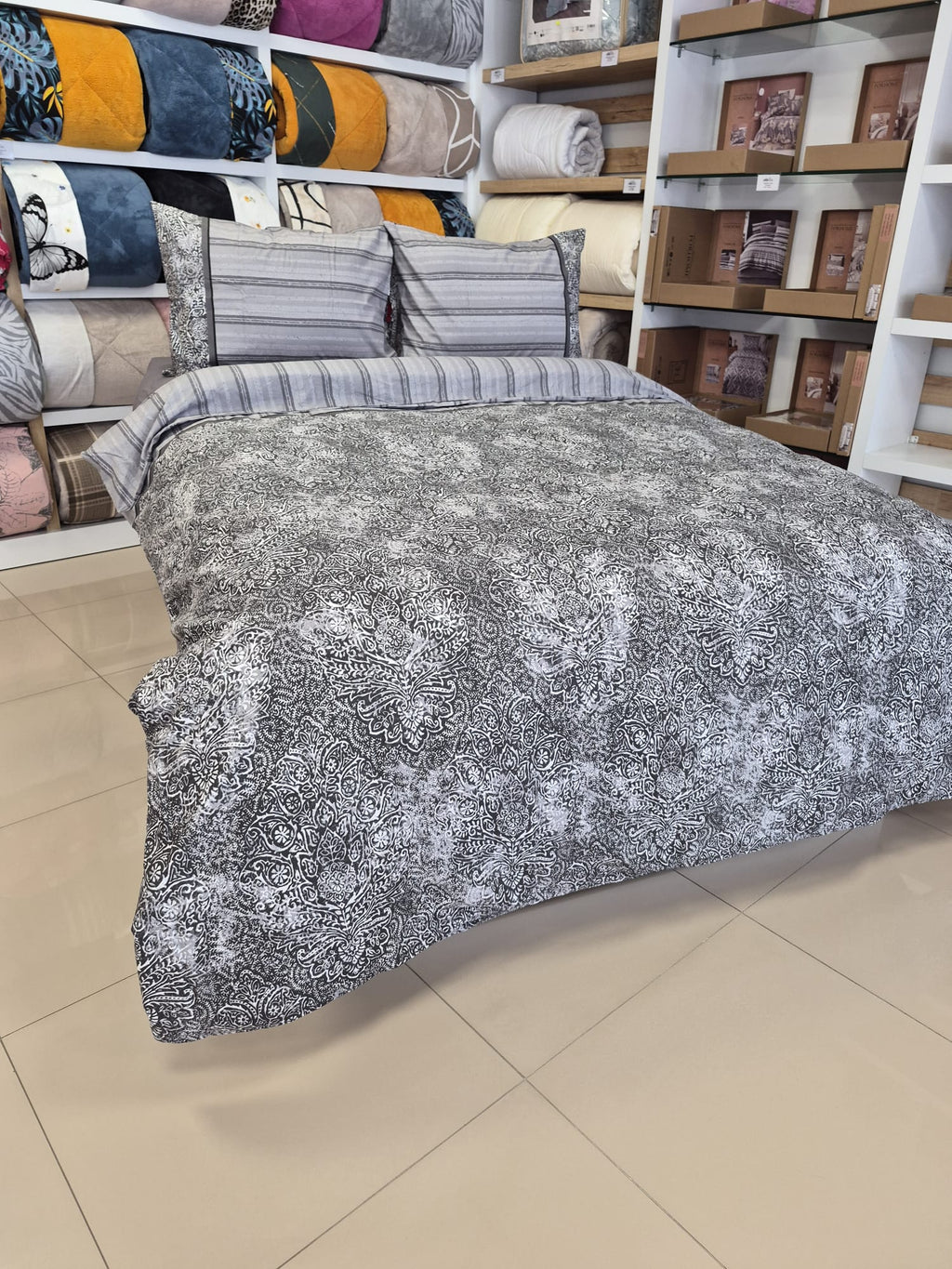 ETEHOMETEX %100 Pamuk Nevresim Takımı ÇİFT KİŞİLİK DAMASK GRİ 8696474232116