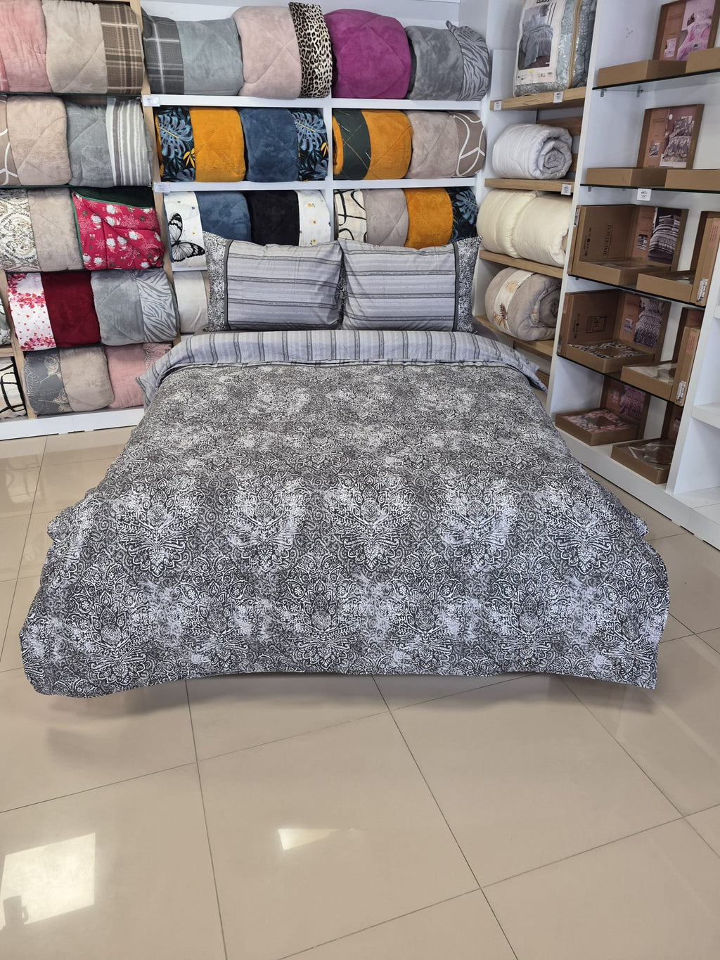 ETEHOMETEX %100 Pamuk Nevresim Takımı ÇİFT KİŞİLİK DAMASK GRİ 8696474232116