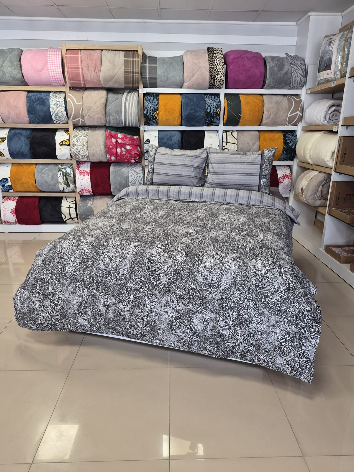 ETEHOMETEX %100 Pamuk Nevresim Takımı ÇİFT KİŞİLİK DAMASK GRİ 8696474232116
