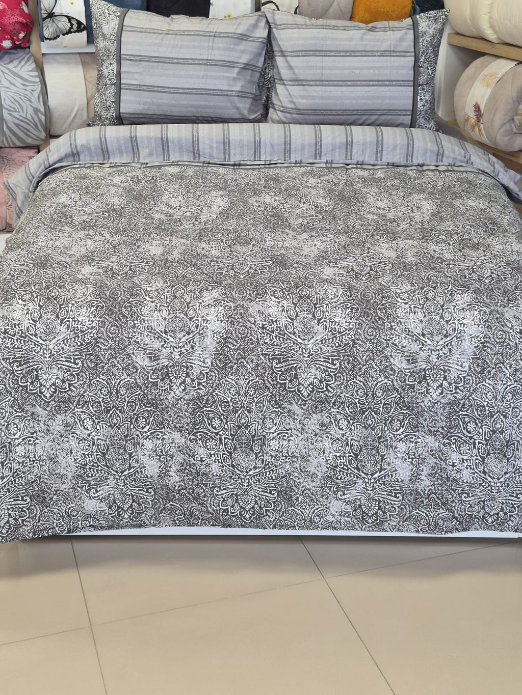ETEHOMETEX %100 Pamuk Nevresim Takımı ÇİFT KİŞİLİK DAMASK GRİ 8696474232116