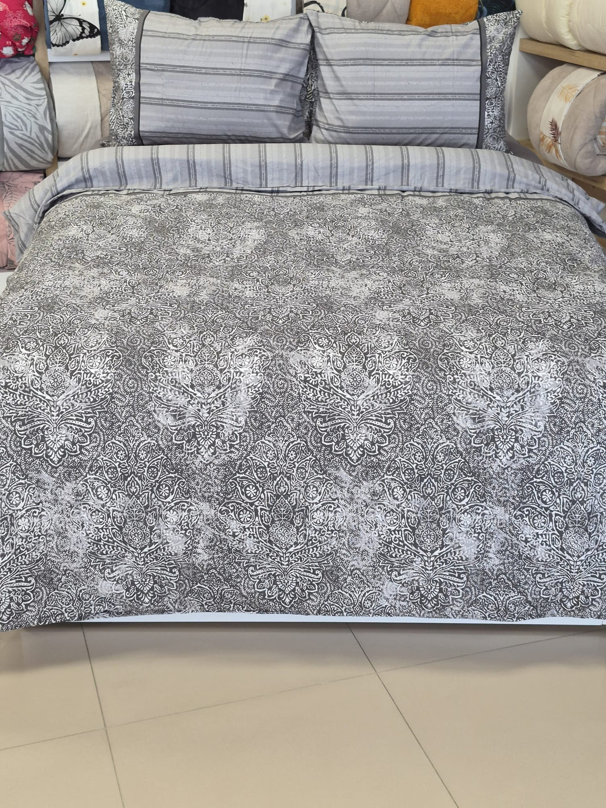 ETEHOMETEX %100 Pamuk Nevresim Takımı ÇİFT KİŞİLİK DAMASK GRİ 8696474232116