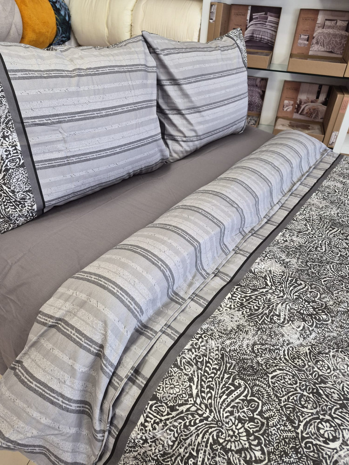 ETEHOMETEX %100 Pamuk Nevresim Takımı ÇİFT KİŞİLİK DAMASK GRİ 8696474232116