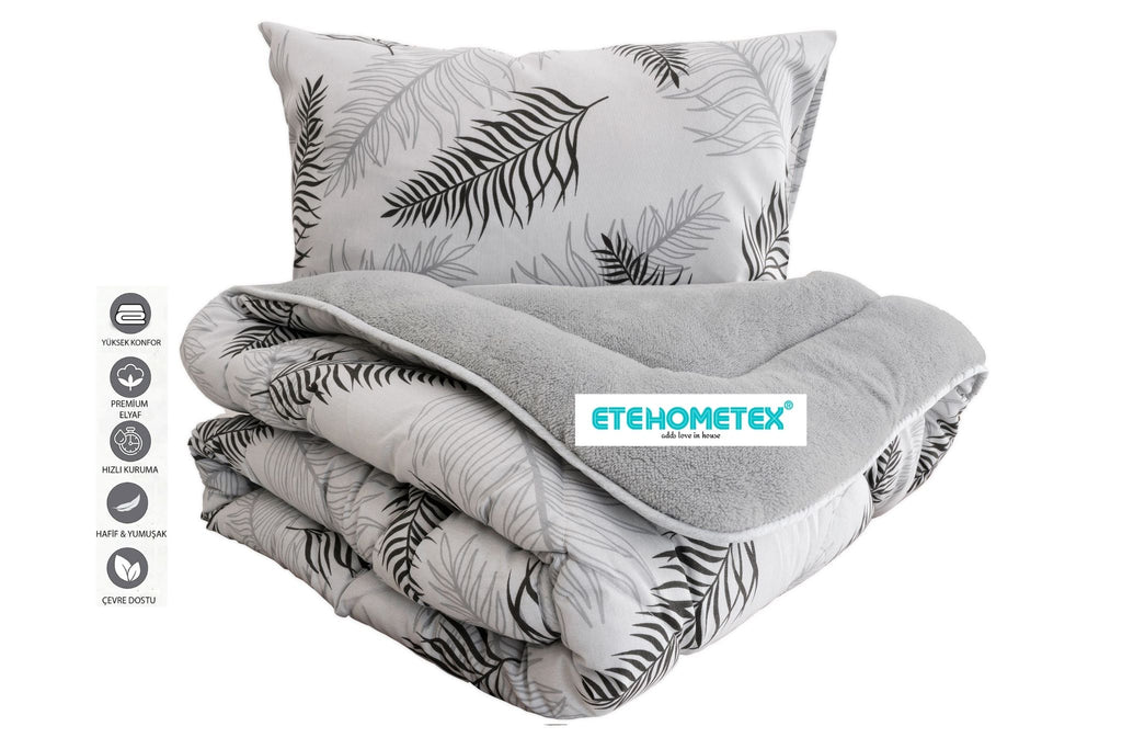 ETE HOMETEX TEK KİŞİLİK WELSOFT YORGAN 155X215CM YAPRAK DESEN GRİ 8696474231664