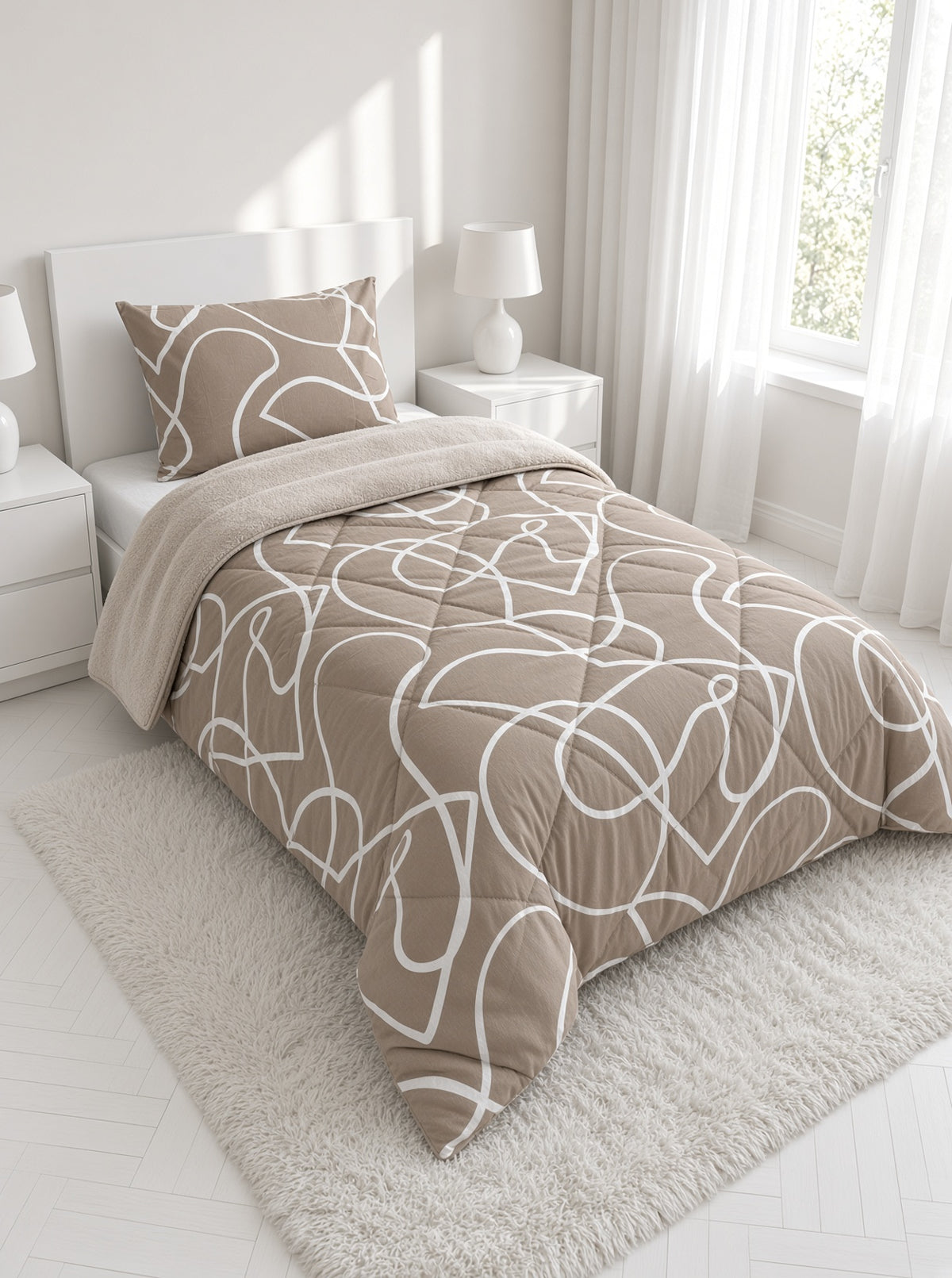 ETE HOMETEX TEK KİŞİLİK LÜX WELSOFT YORGAN SETİ MİX BEJ 8696474232093