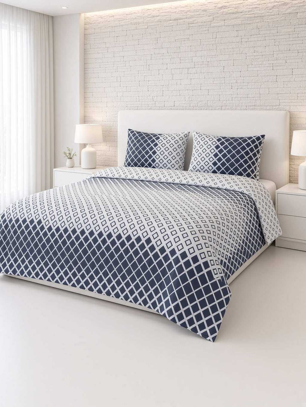 ETEHOMETEX %100 Pamuk Nevresim Takımı ÇİFT KİŞİLİK KARE LACİVERT 8696474232117
