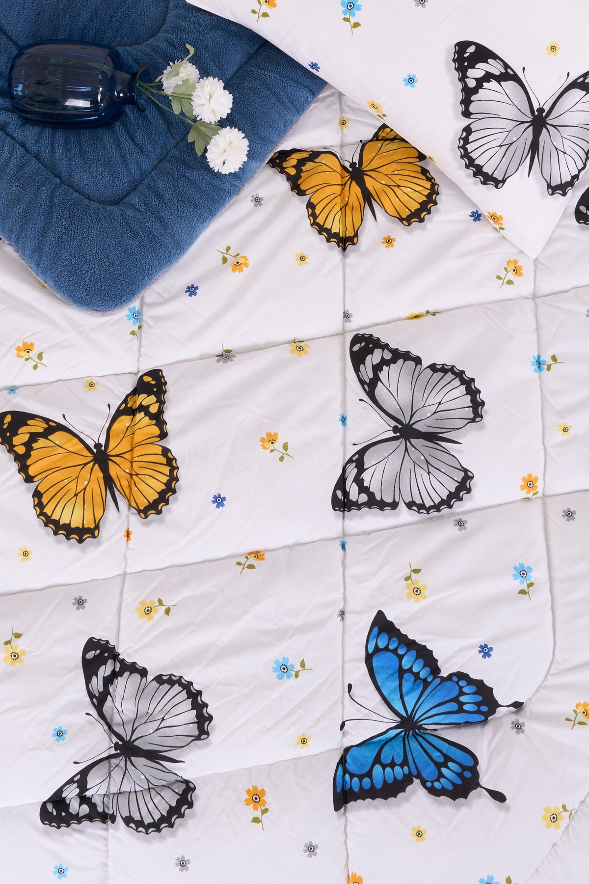 ETE HOMETEX ÇİFT KİŞİLİK LÜX WELSOFT YORGAN SETİ 195X215CM KELEBEK İNDİGO 8696474231942