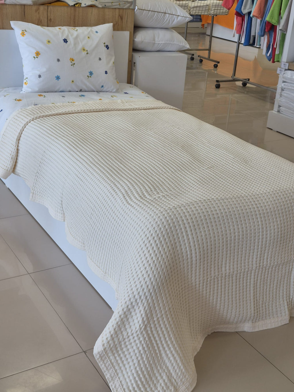 ETEHOMETEX HAVUZLU PİKE TAKIMI %100 PAMUK TEK KİŞİLİK KREM 8696474232109