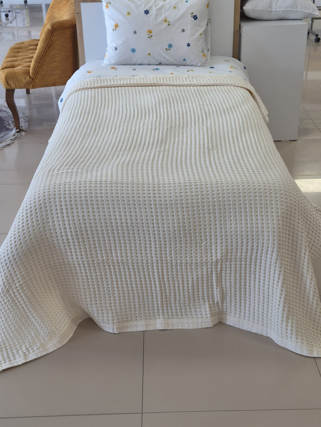 ETEHOMETEX HAVUZLU PİKE TAKIMI %100 PAMUK TEK KİŞİLİK KREM 8696474232109