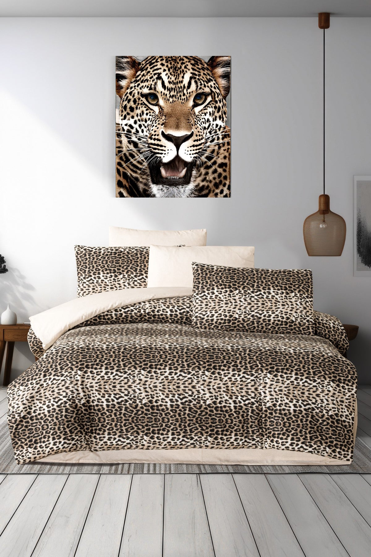 ETEHOMETEX Çift Kişilik Ranforce Pamuklu Lastikli Çarşaflı Nevresim Takımı LEOPAR 8696474232062