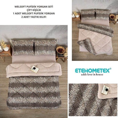ETE HOMETEX ÇİFT KİŞİLİK LÜX WELSOFT YORGAN SETİ 195X215CM LEOPAR BEJ 8696474231945