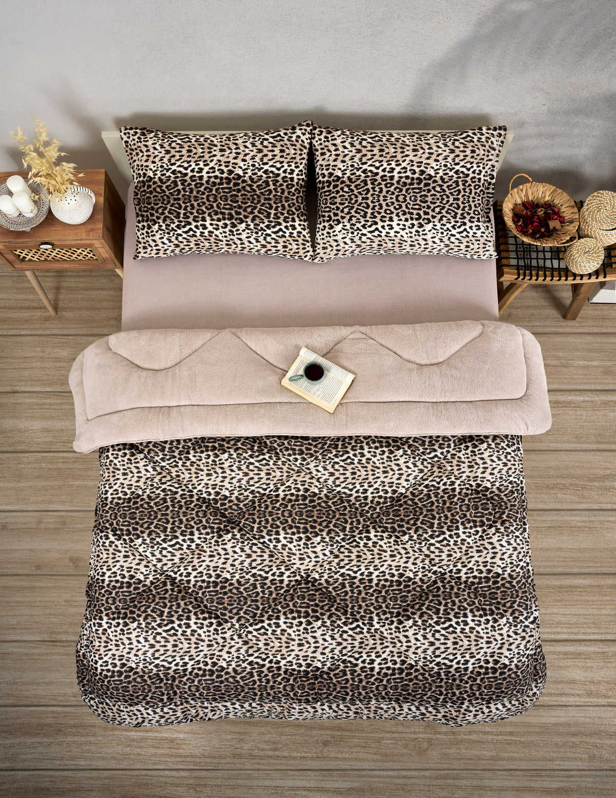 ETE HOMETEX ÇİFT KİŞİLİK LÜX WELSOFT YORGAN SETİ 195X215CM LEOPAR BEJ 8696474231945